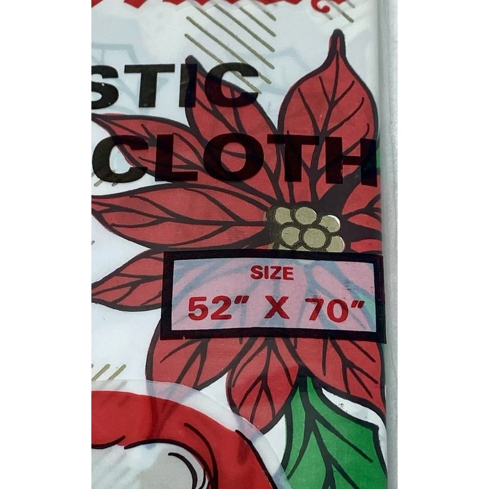 VTG Royal‎ Crest Christmas Tablecloth Plastic 54x70 Poinsettia NOS